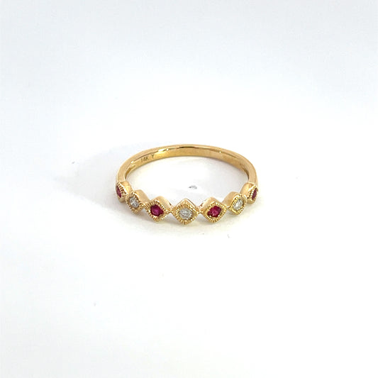 14K Solid Gold Diamond & Ruby Ring.