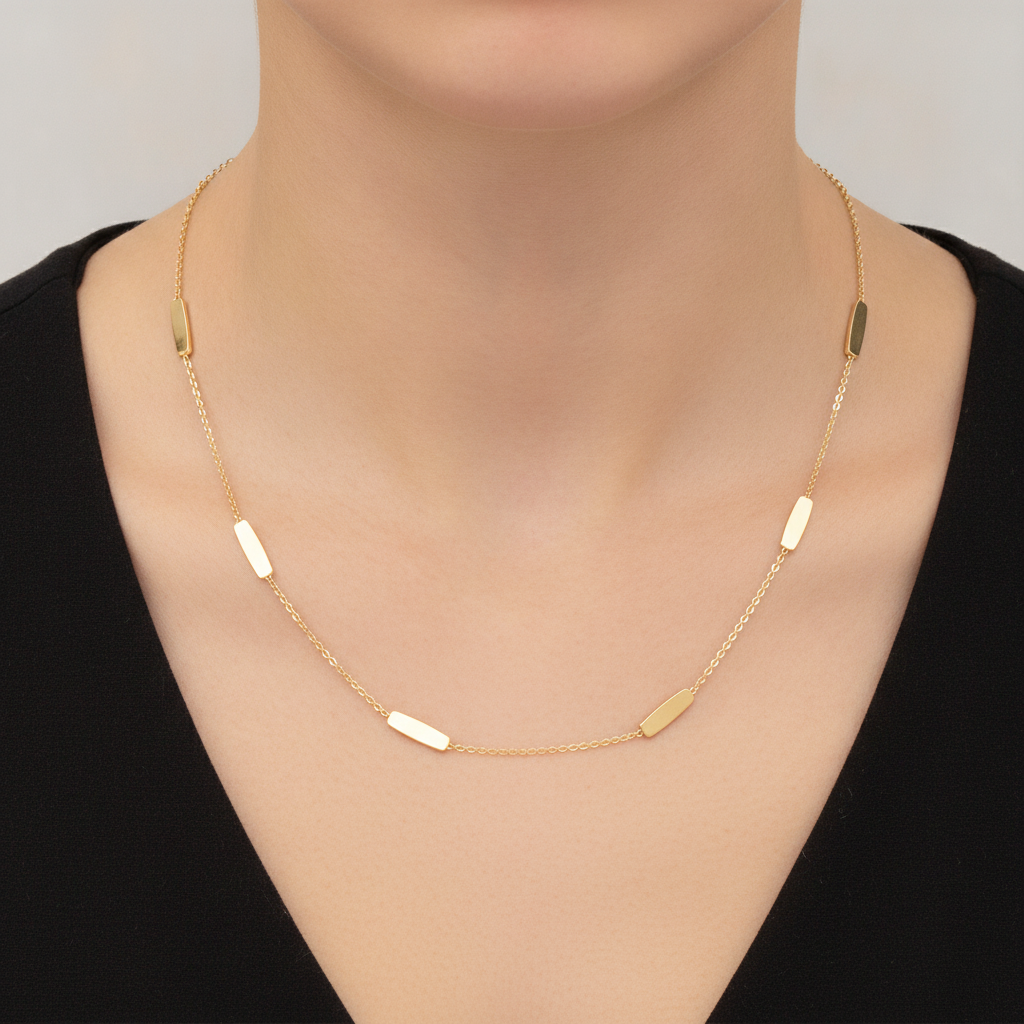 NK/BR4900. 14k Solid Yellow Gold Bars Link Necklace
