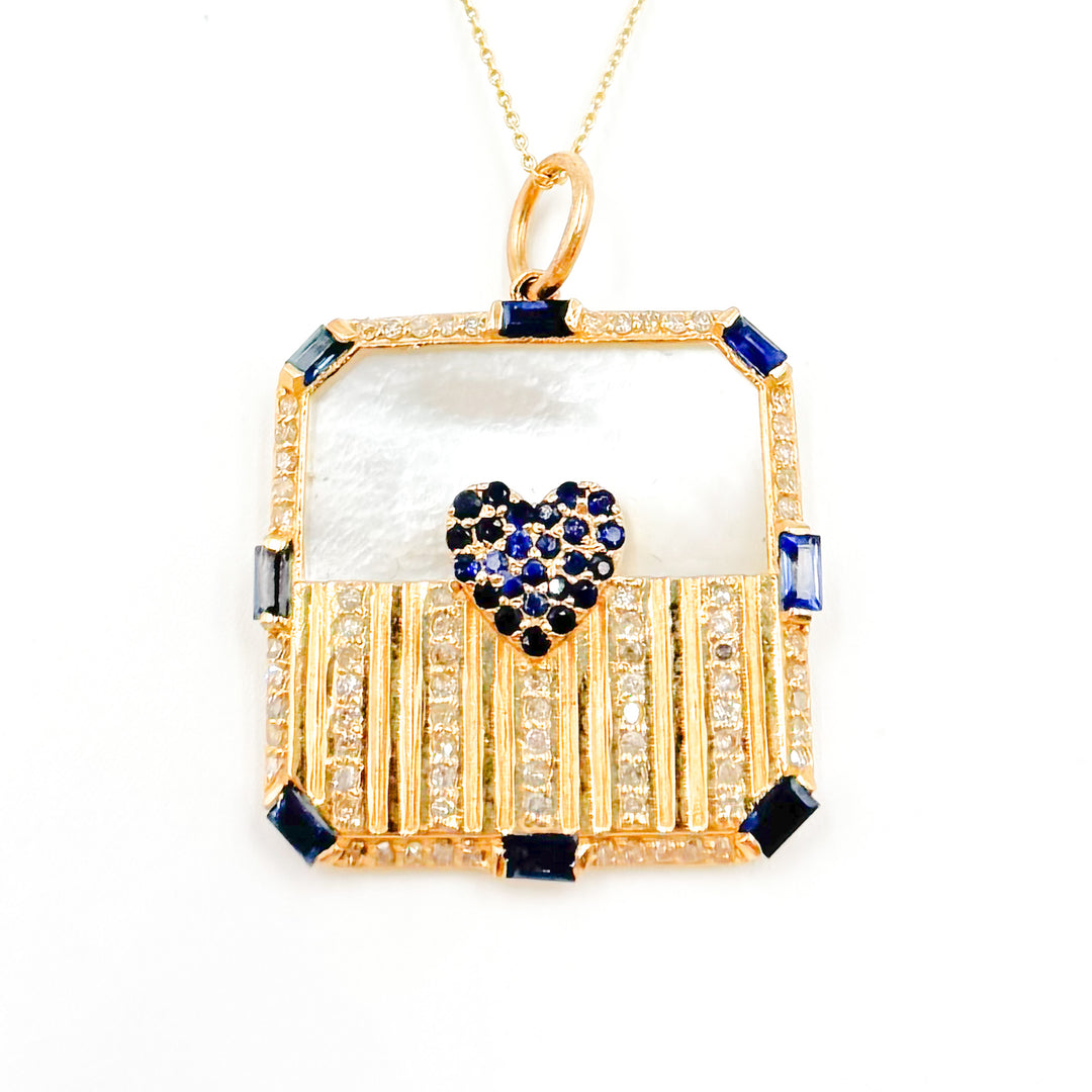 14K Gold Square Heart Pendant