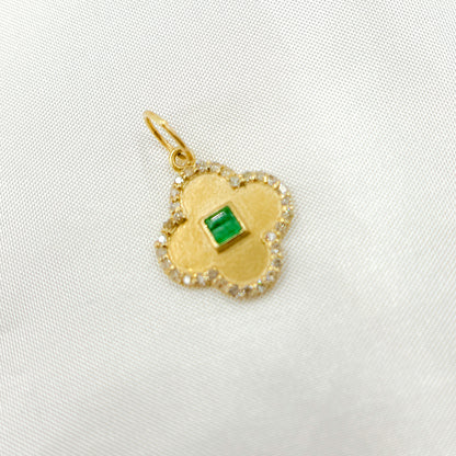 GDP648.14k Solid Gold Diamond and Emerald Clover Charm