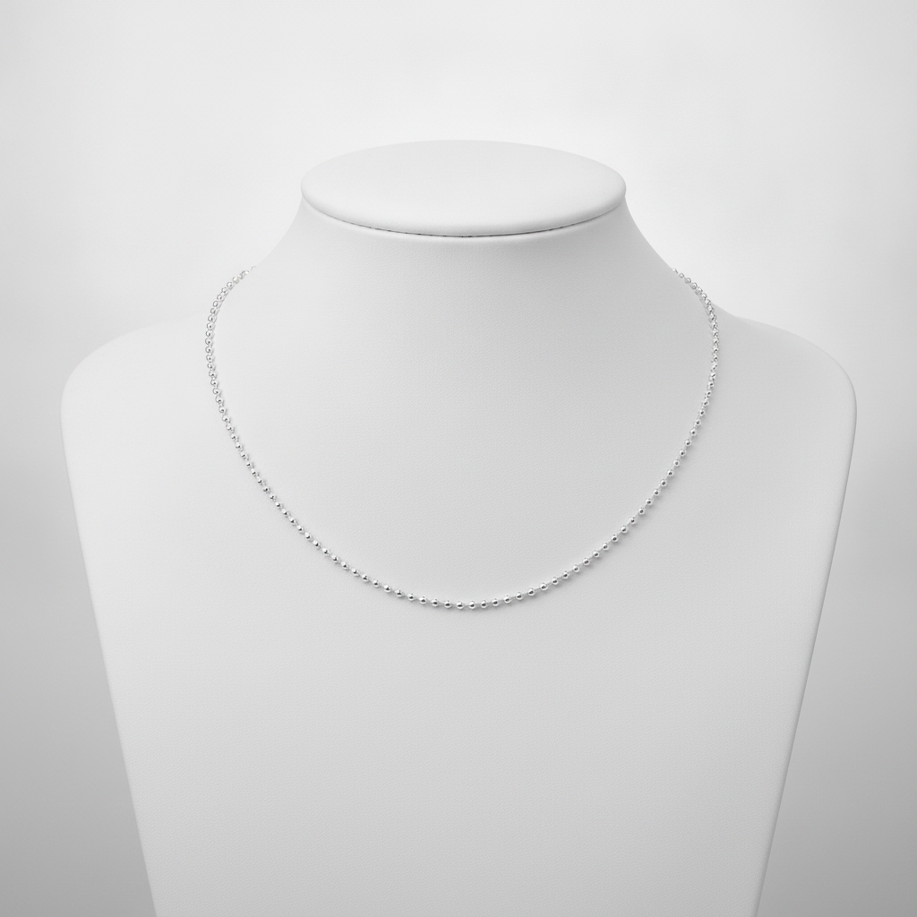 200CPBBWG. 14K Solid White Gold Ball Necklace