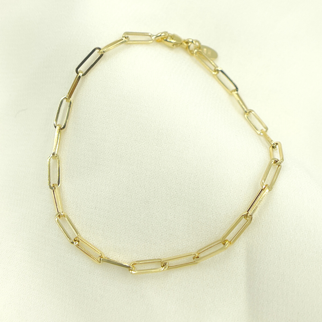 14K08 Bracelet. 14K Solid Gold Flat Paperclip Bracelet