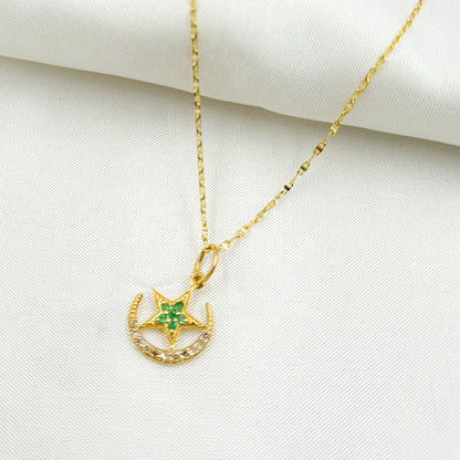 GDP403. 14k Solid Gold Diamond and Gemstone Moon and Star Charm