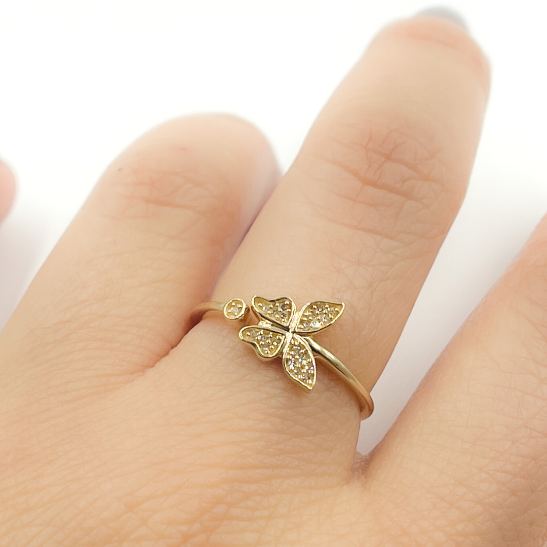 14K Solid Gold Butterfly Diamond Ring. RFA15114