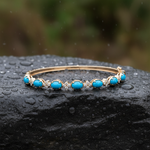Load image into Gallery viewer, CB97337TQ6X4. 18K Solid Yellow Gold Turquoise and Diamond Fancy Bangle
