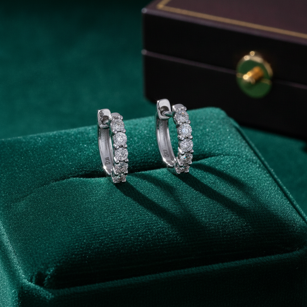 EHA56424. 14K Solid Gold Diamond Huggies Earring