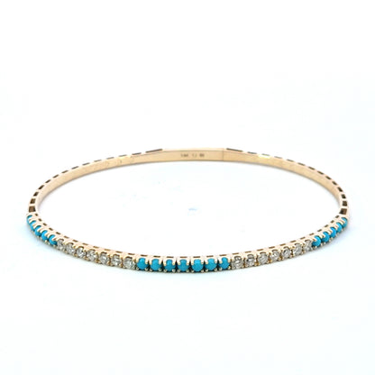 BNH68545. 14K Solid Yellow Gold Diamond and Gemstone Bangle