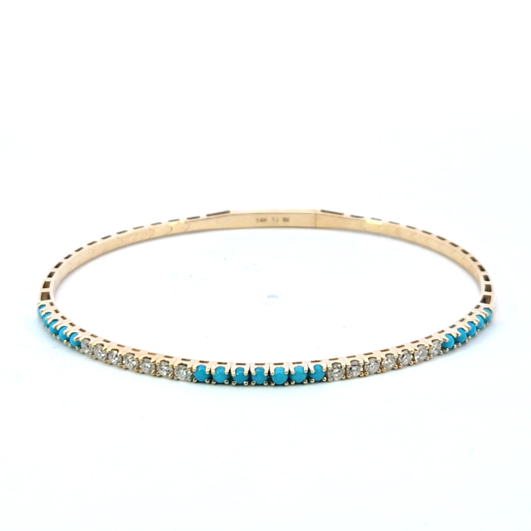 BNH68545. 14K Solid Yellow Gold Diamond and Gemstone Bangle
