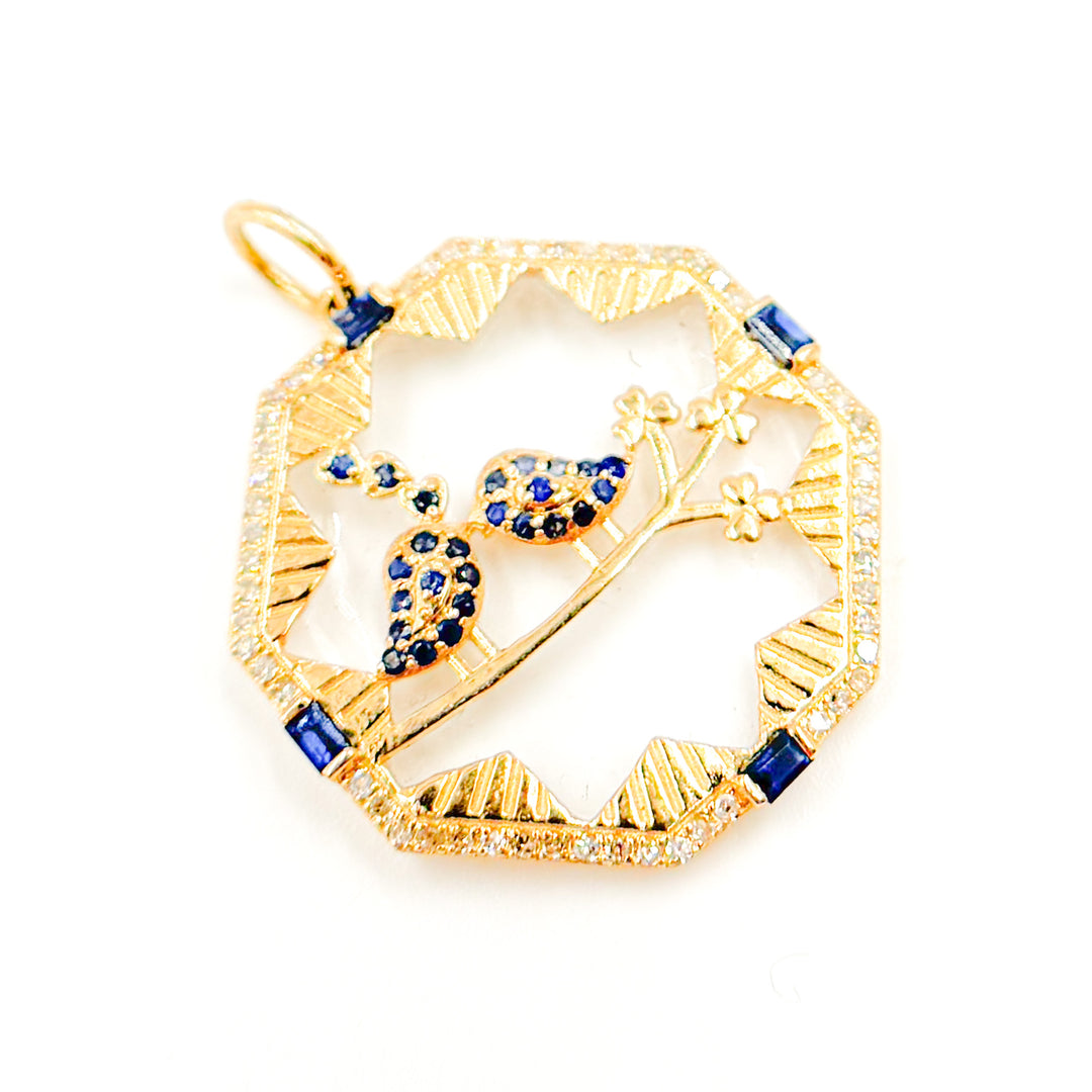 Gold Octagon Birds Pendant
