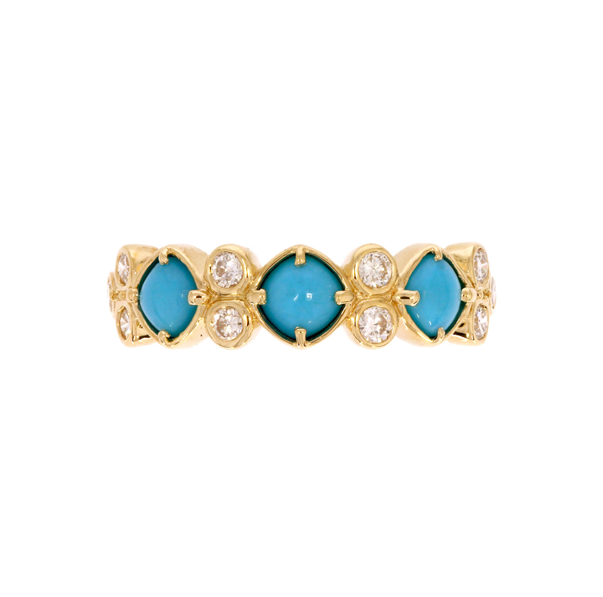 CR97068TQ4. 14K Solid Yellow Gold Diamond and Turquoise Band Ring