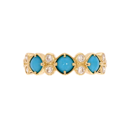 CR97068TQ4. 14K Solid Yellow Gold Diamond and Turquoise Band Ring