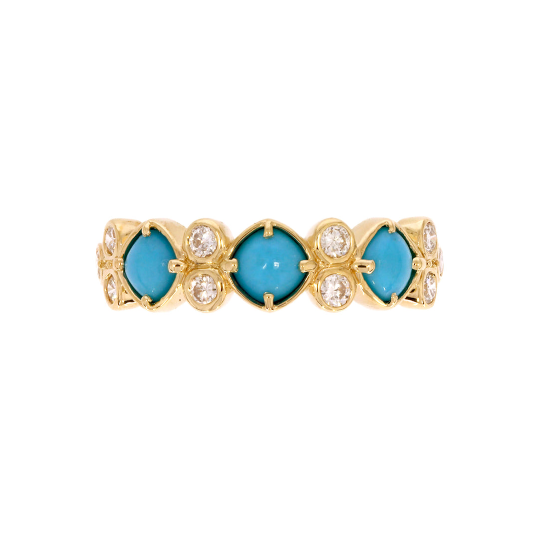CR97068TQ4. 14K Solid Yellow Gold Diamond and Turquoise Band Ring