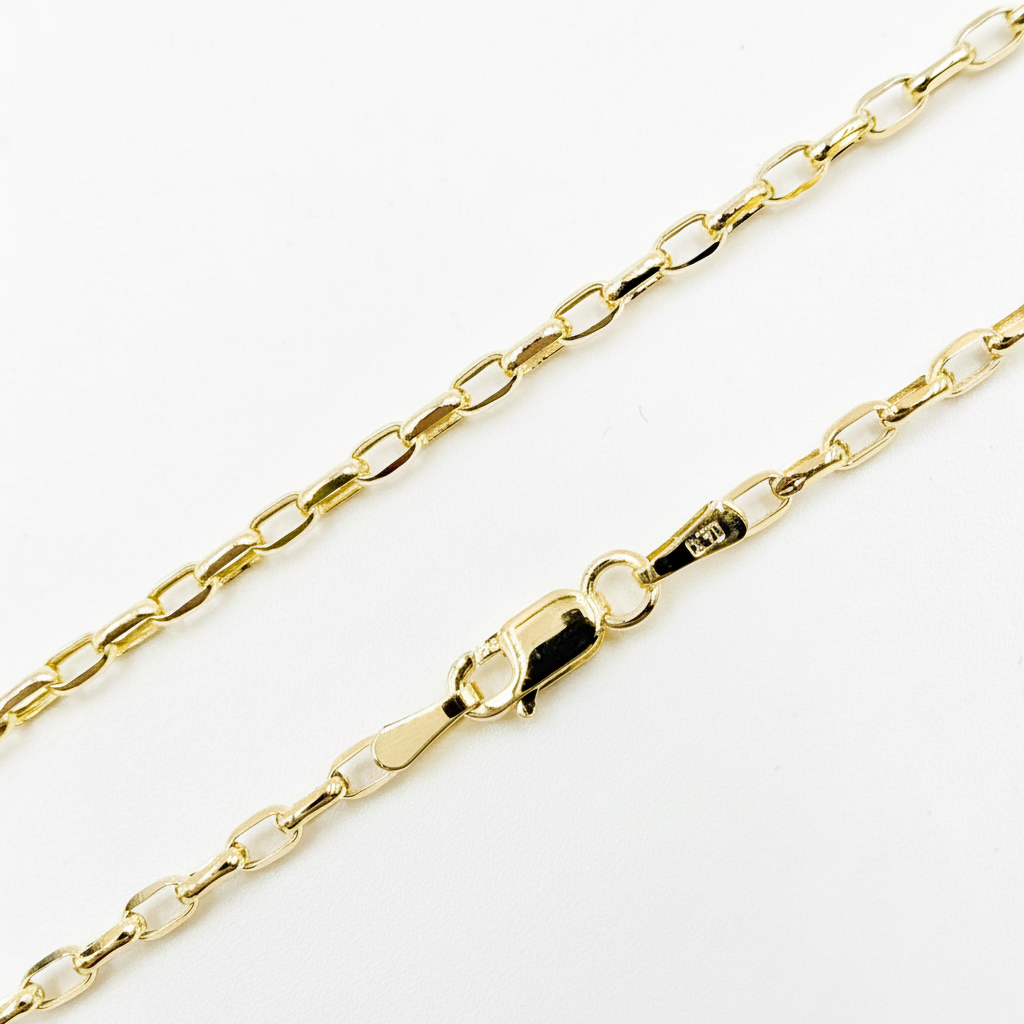 100HVR5614000. 14K Solid Yellow Gold Diamond-Cut Oval Rolo Hollow Chain Necklace