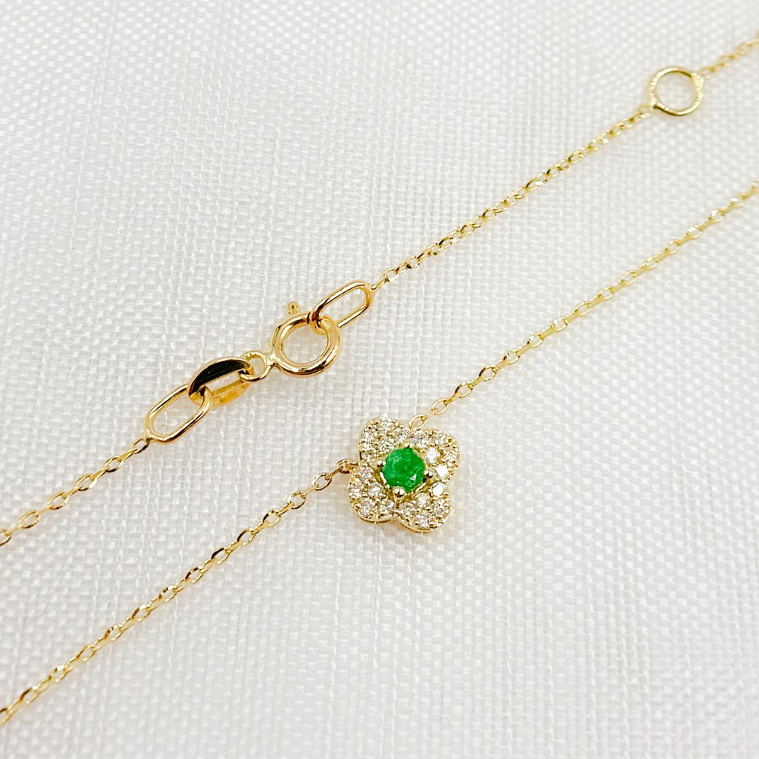 NT404984. 14K Solid Gold Flower Solitaire Tiny Necklace