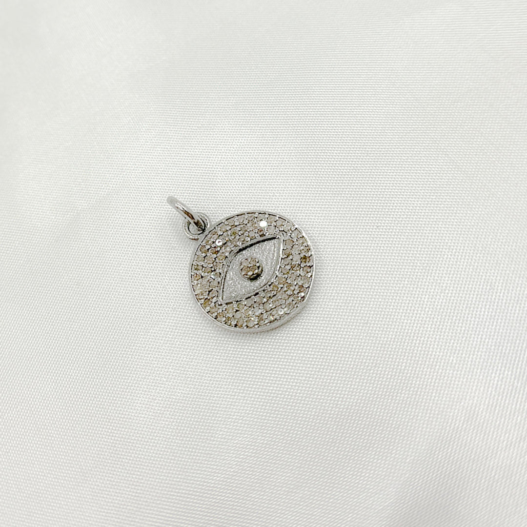 DC330. Diamond Sterling Silver Round Eye Charm with Gemstone