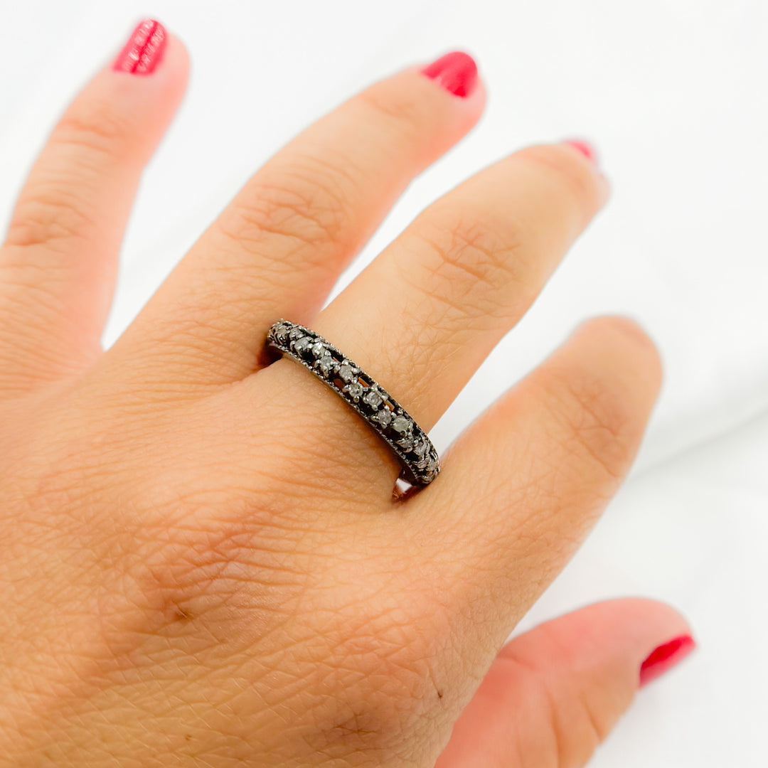 DE02. Diamond Black Rhodium Sterling Silver Ring