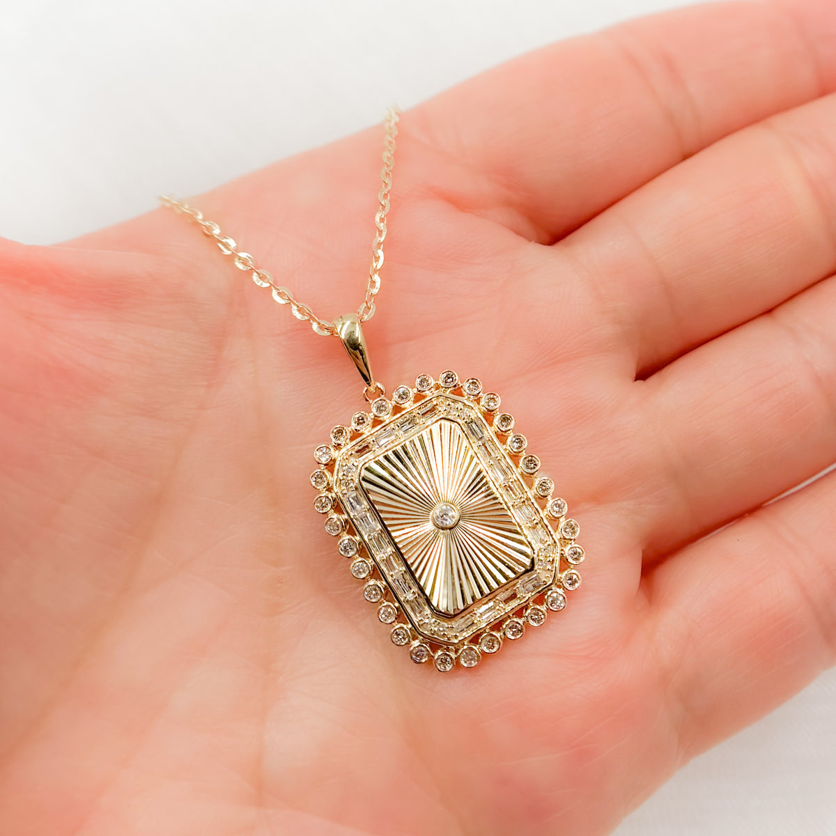 14K Gold Diamond Rectangle Necklace