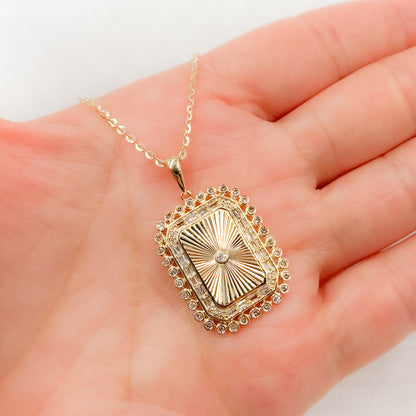14K Gold Diamond Rectangle Necklace