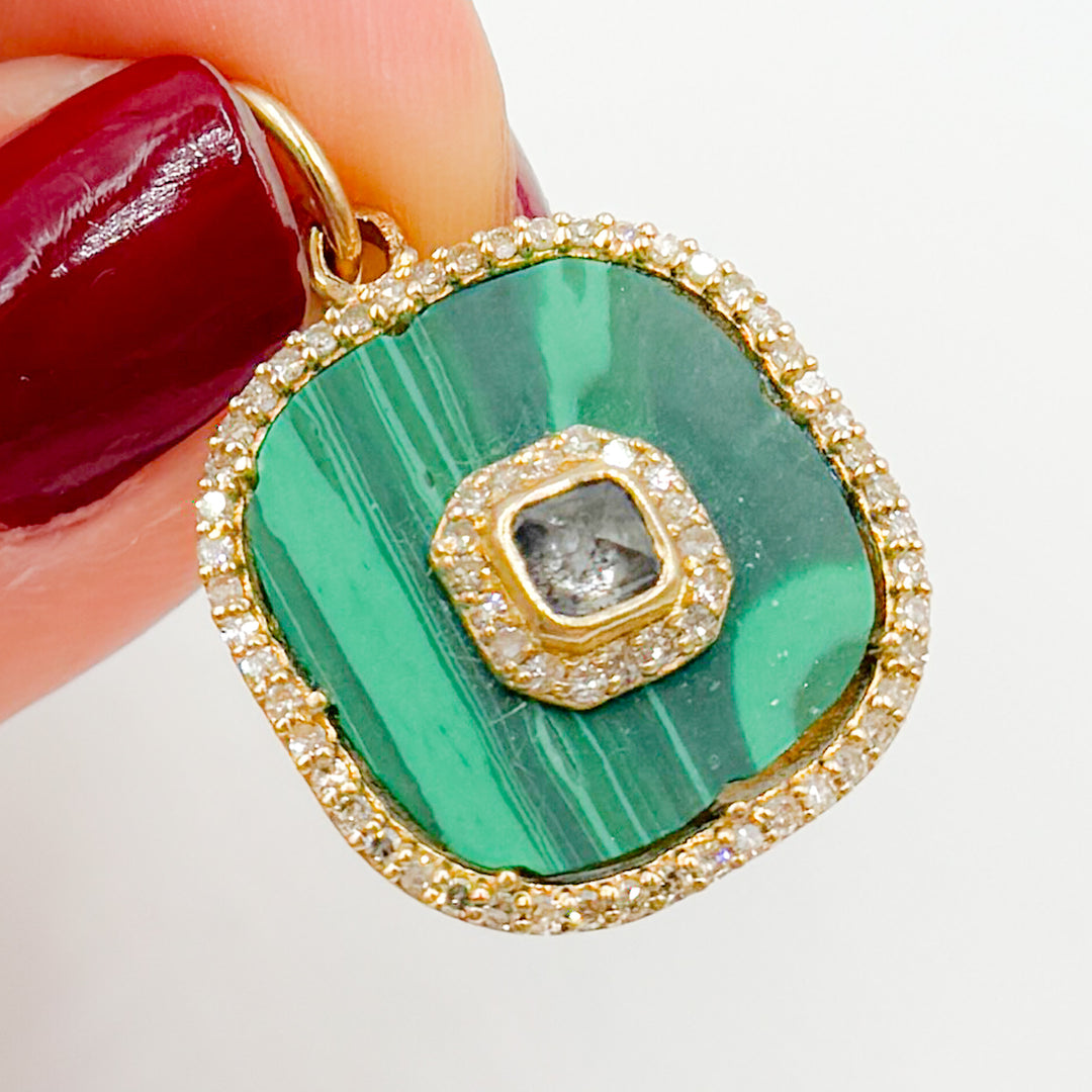 KG39. 14K Solid Gold Fancy Diamond Square Pendant