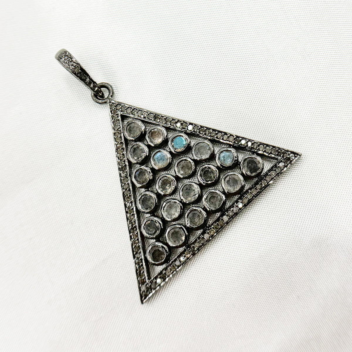 DSP015. Diamond Silver Gemstone Triangle Pendant
