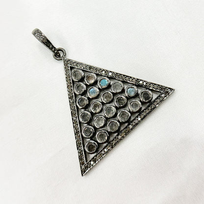 DSP015. Diamond Silver Gemstone Triangle Pendant