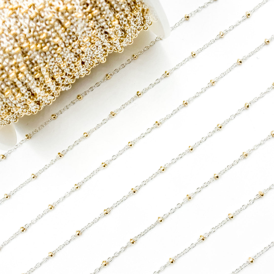 XM/S1322E/11G/SP. Sterling Silver Cable Chain with 14K Gold Filled Beads – Mixed Metal Design