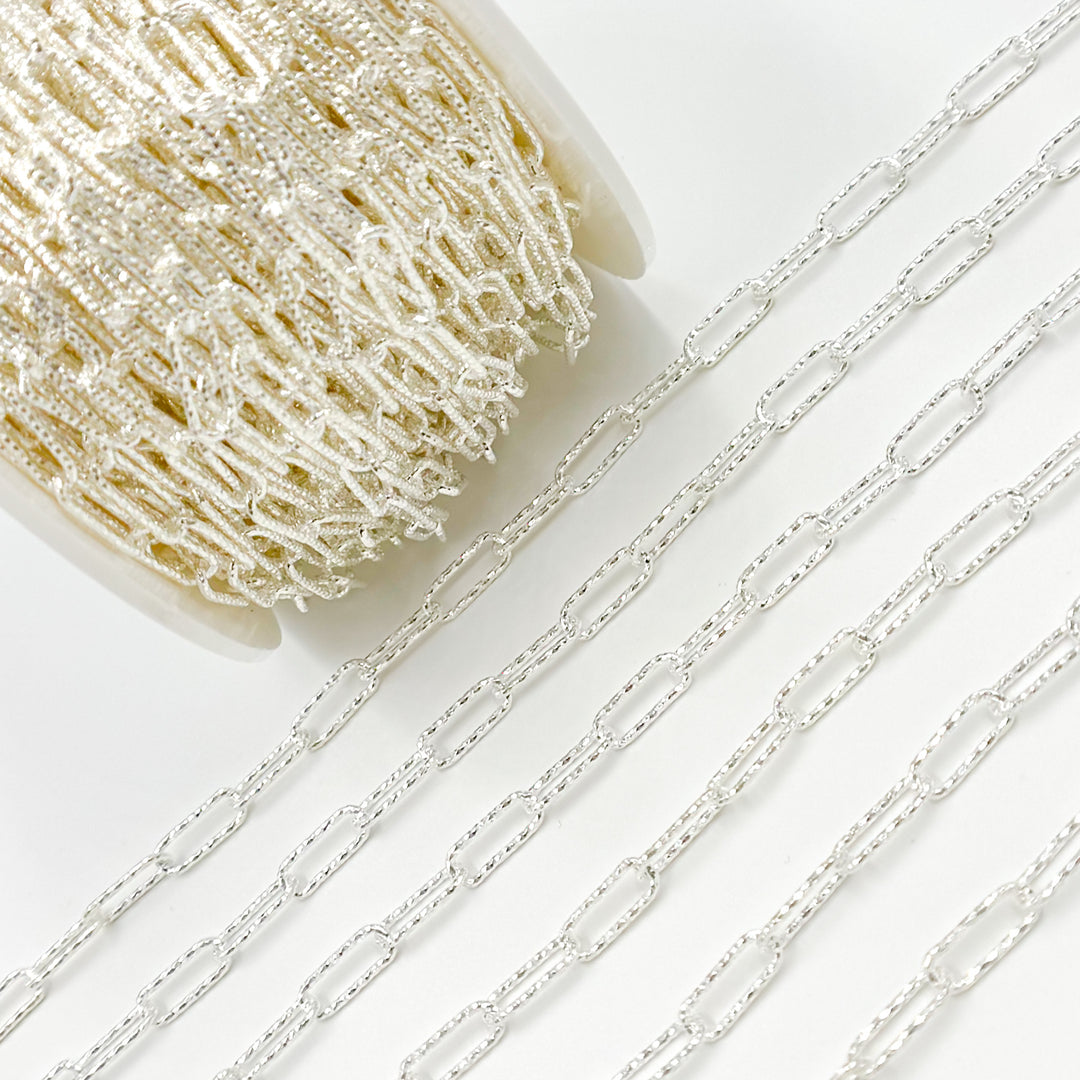 V8FD. Sterling Silver Hammered Paperclip Chain
