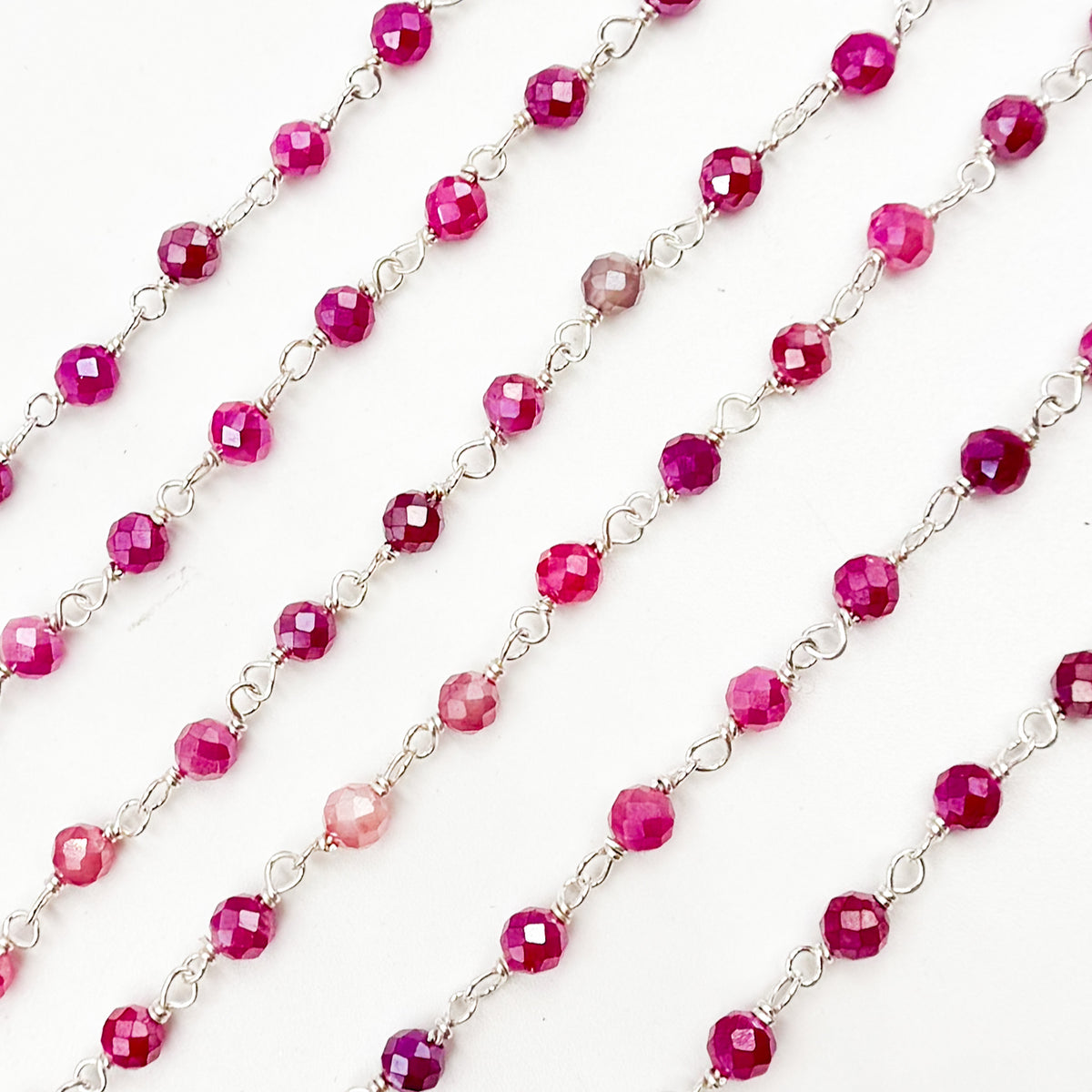 Red Quartz Sterling Silver Wire Wrap Chain