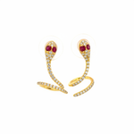Load image into Gallery viewer, EFE53688RU. 14K Solid Gold Diamond and Ruby Snake Studs