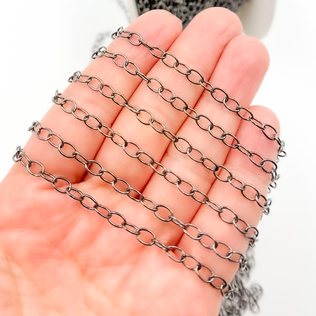 V192BR. Black Rhodium Sterling Silver Smooth Oval Link Chain