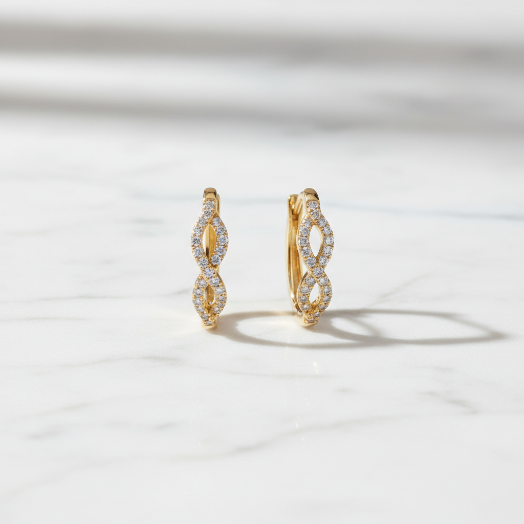 EHC57630. 14K Solid Gold Diamond Fancy Hoops