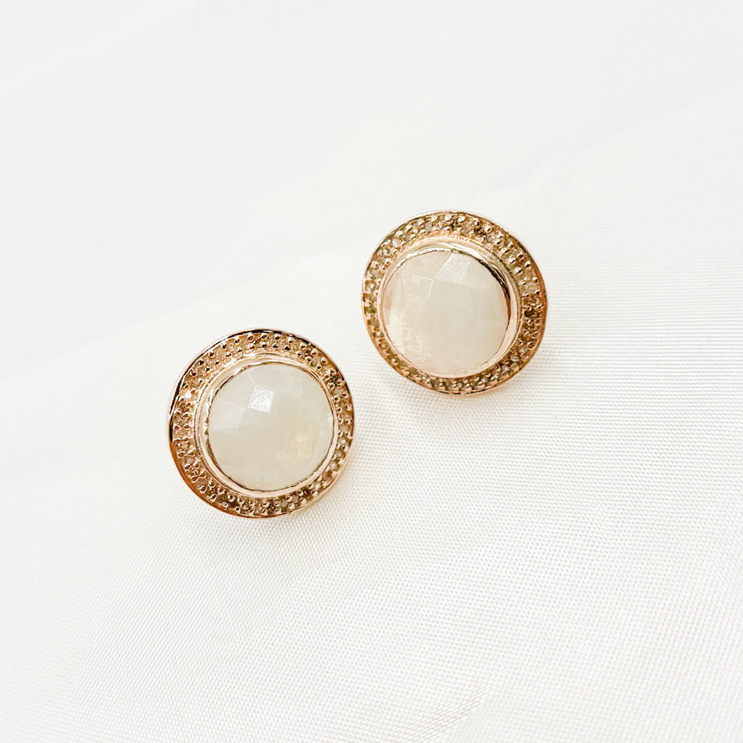 DE029. Diamond Sterling Silver Gemstone Round Studs