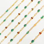 Load image into Gallery viewer, V295OGGF. 14K Gold Filled Olive Green Color Enamel with Paperclip and Diamond Cut Marina Links