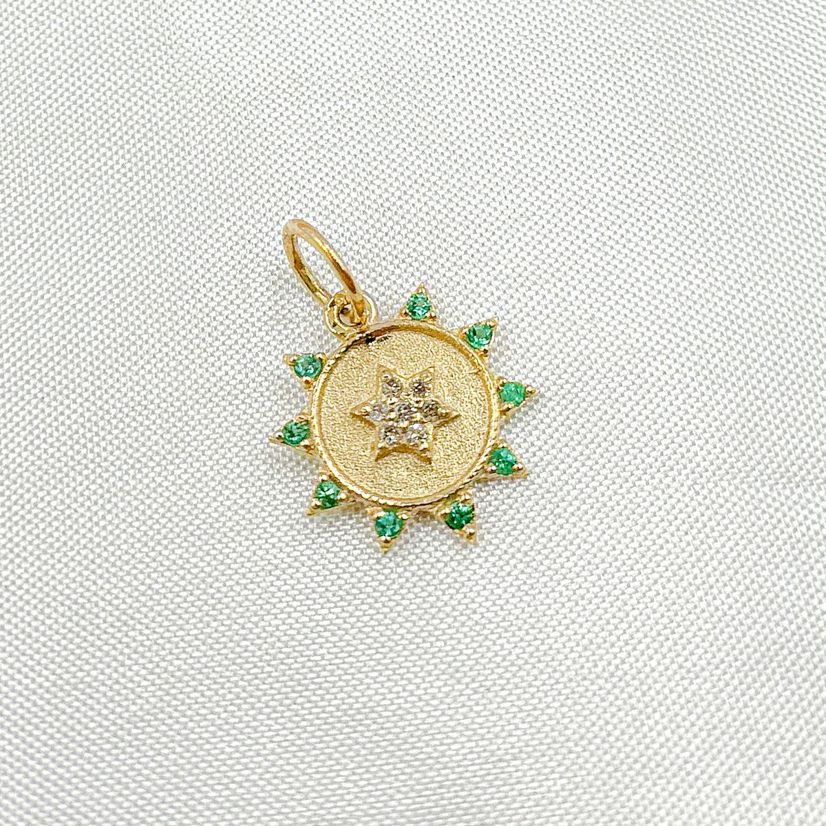 GDP442. 14K Solid Gold Diamond Circle Charm with Star
