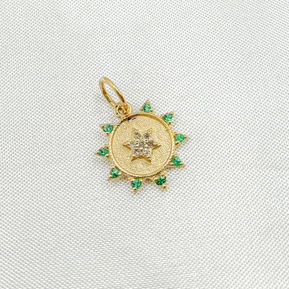 GDP442. 14K Solid Gold Diamond Circle Charm with Star