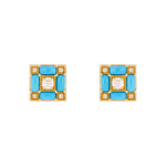 Load image into Gallery viewer, EFE53897TQ. 14K Solid Gold Diamonds and Turquoise Square Stud Earrings