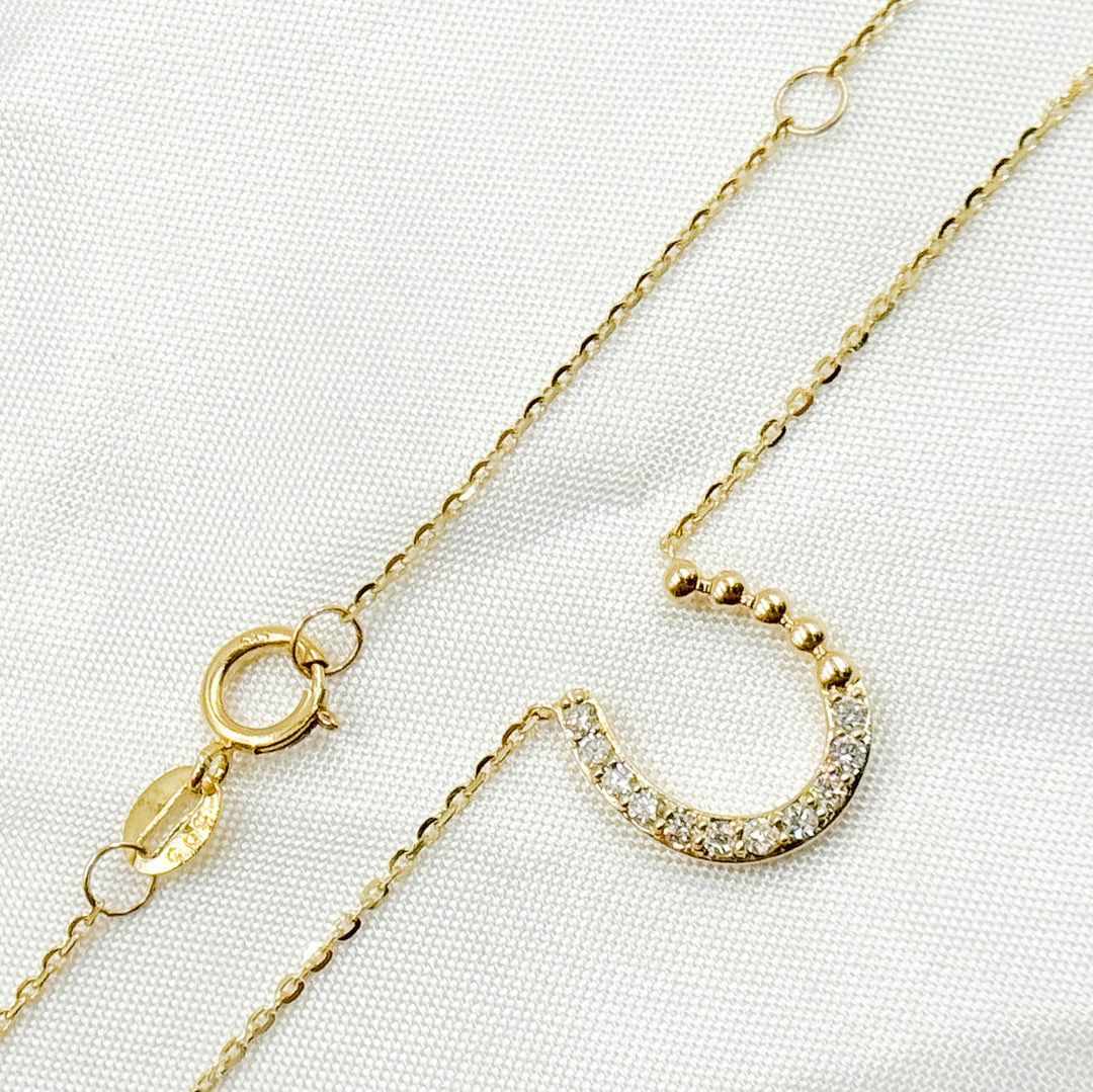 14K Solid Gold Diamond Horseshoe Shape Necklace. NT112907