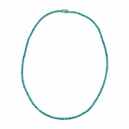 NFZ72747TQ. 14K Solid Gold Turquoise Tennis Necklace