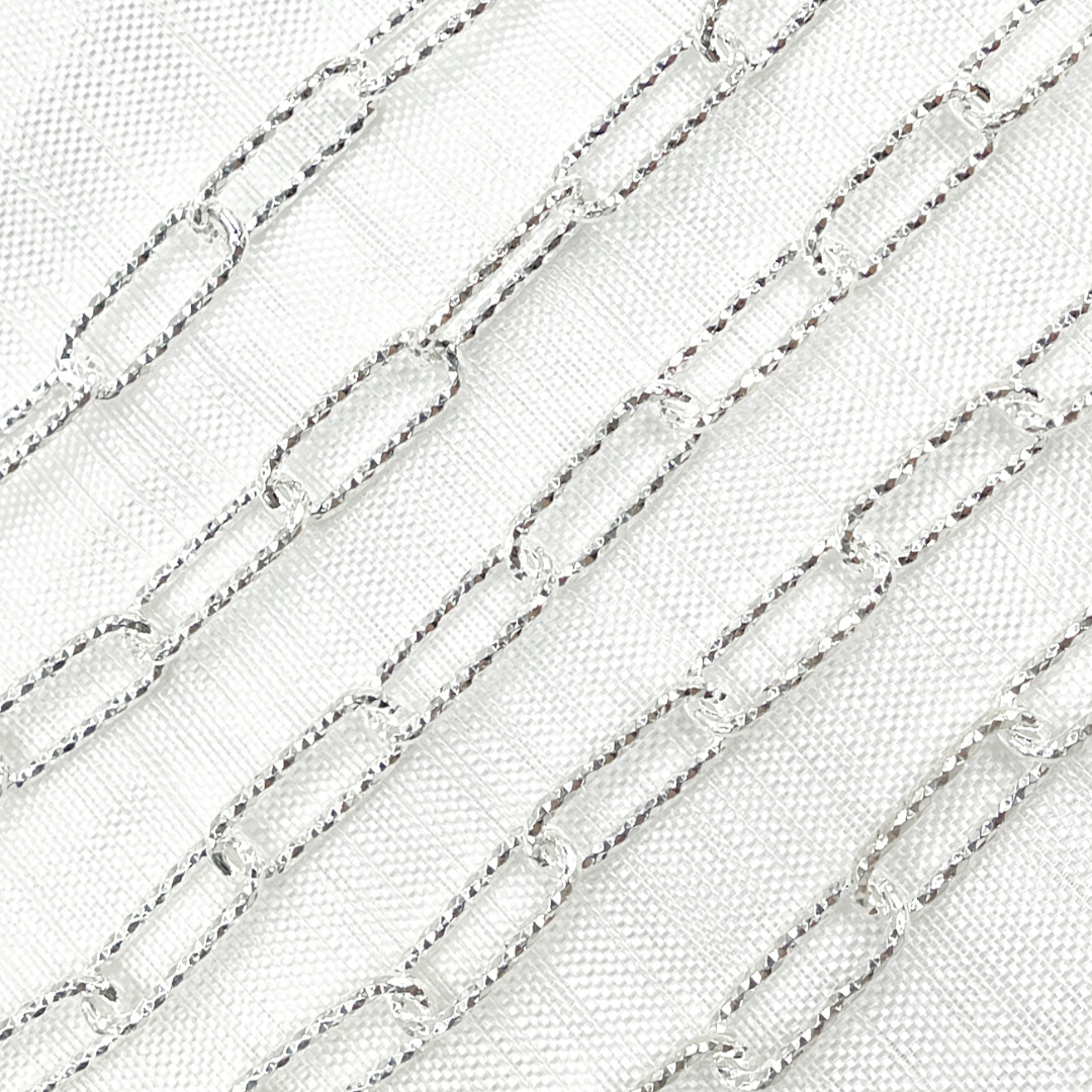 V10SS. 925 Sterling Silver Paperclip Diamond Cut Link Chain