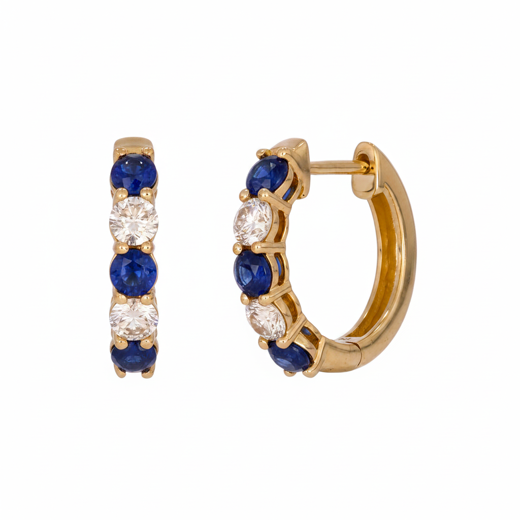 EHG56555. 14k Solid Gold Gemstone and Diamond Hoops