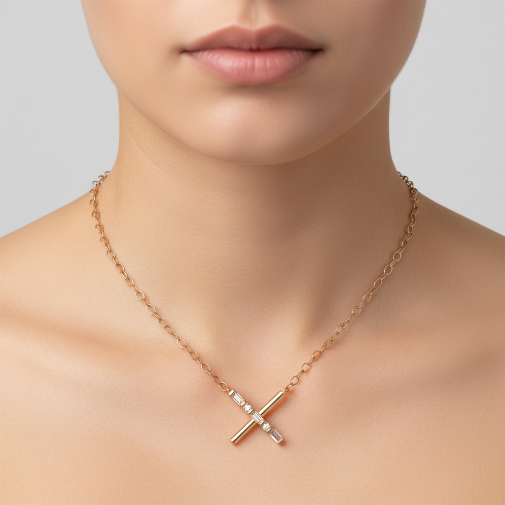NFA71999. 14K Solid Gold Diamond Necklace
