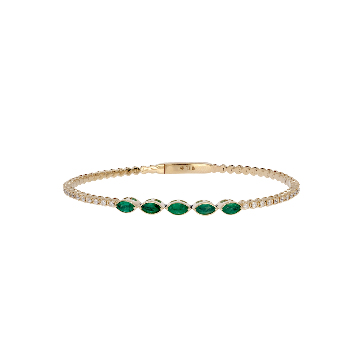 BNG68562. 14K Solid Yellow Gold Gemstone and Diamond Fancy Bangle