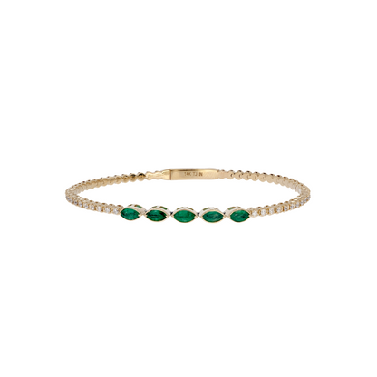 BNG68562. 14K Solid Yellow Gold Gemstone and Diamond Fancy Bangle