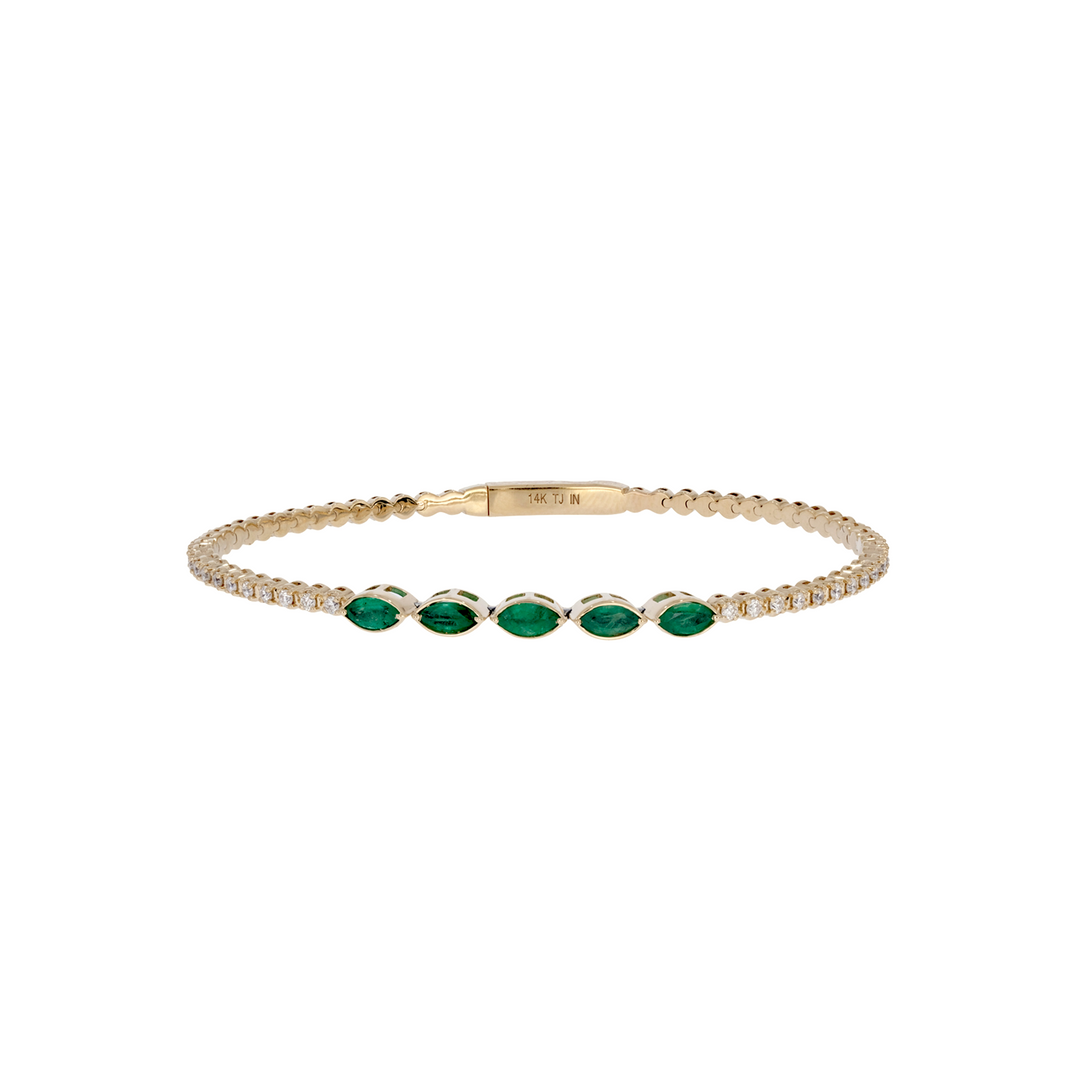 BNG68562. 14K Solid Yellow Gold Gemstone and Diamond Fancy Bangle