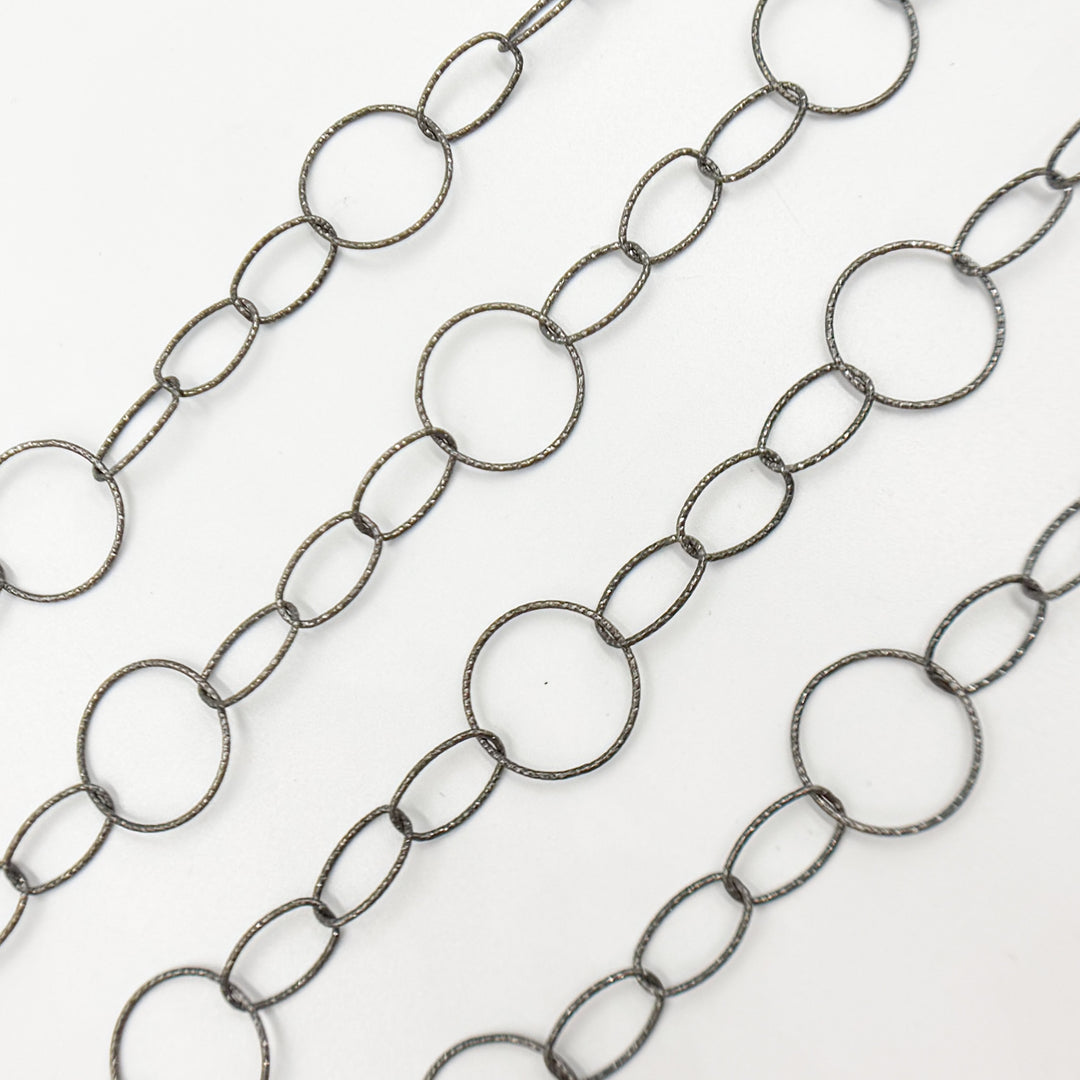 Y32BR. Black Rhodium Sterling Silver Diamond Cut Round and Oval Link Chain