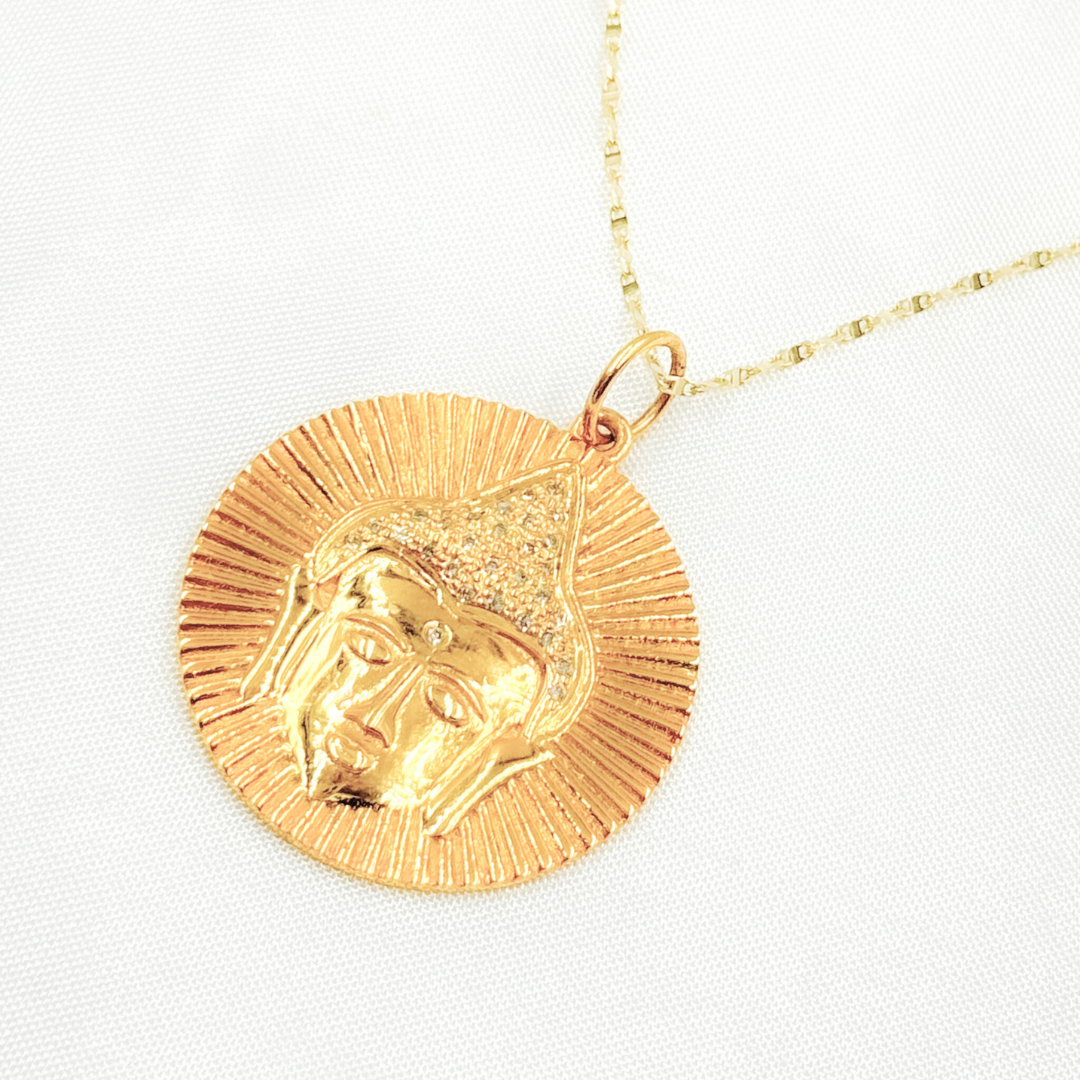 GDP283. 14K Solid Gold with Diamonds Circle Shape Charm with Buddha in the Center
