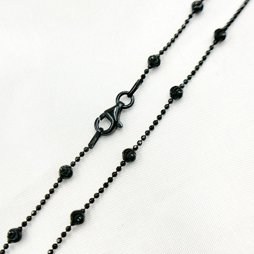 120KPLP3BR. Sterling Silver Black Necklace Satellite