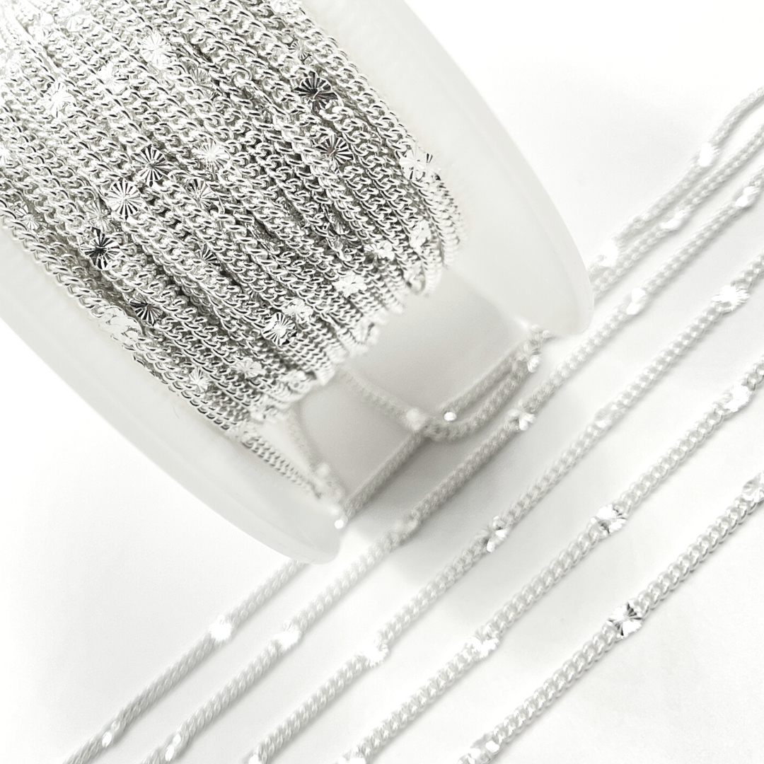 925 Sterling Silver Curb Chain with Diamond Cut Link. 67S7SS