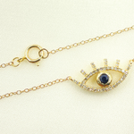 Load image into Gallery viewer, 14k Solid Yellow Gold, Diamonds &amp; Precious Stone Cable Link Evil Eye Necklace. NFC70804BS
