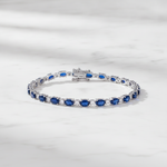 Load image into Gallery viewer, CB97295BS5X3. 14K Solid White Gold Diamond and Blue Sapphire Bracelet